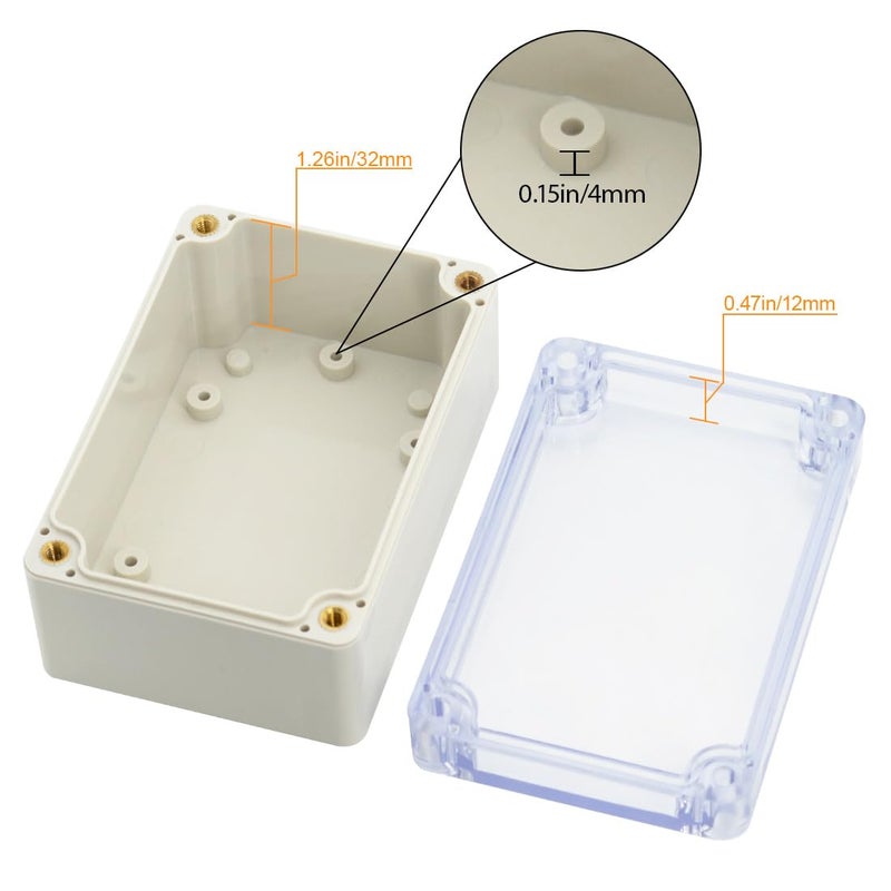 LeMotech ABS Plastic Junction Box Dustproof Waterproof IP65 Electrical Enclosure Box Universal Project Enclosure Grey with PC Transparent Clear Cover 3.9 x 2.7 x 2 inch(100 x 68 x 50 mm) - Image 4